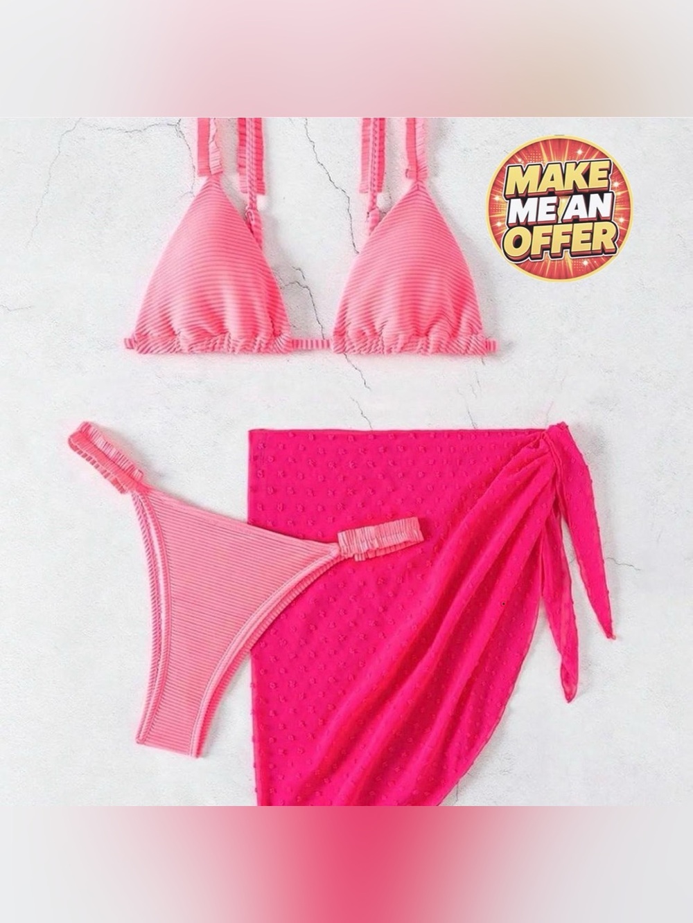 Brand New Super Cute Pink Bikini Set with Sarong - SZ L